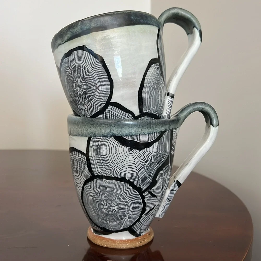 Pottery Nature Inspired Wood Grain 2 Coffee / Tea Mugs - Picture 3 of 14